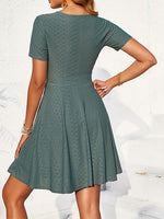 Load image into Gallery viewer, Green Knit Embroidery Hollow Cross Smock A Line Dress N5A967