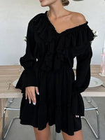 Load image into Gallery viewer, V-neck Ruffle Sleeve Flared Hem Dress Women N6C191