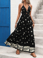 Load image into Gallery viewer, Halter Neck Maxi Dress with Floral Print Women N6B064