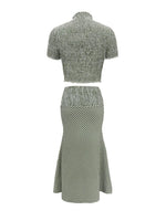 Load image into Gallery viewer, Green HW A Line Ruffle Plaid Skirt Top 2pc Set Women N5A955