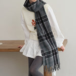 Load image into Gallery viewer, Gray Plaid Scarf Wool Blend 180cm Long Winter M5A319