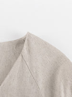 Load image into Gallery viewer, French V neck Lantern Sleeve Linen Blend Dress Women N6C208