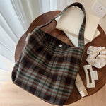 Load image into Gallery viewer, Plaid Tweed Shoulder Bag Women Vintage Large S5P646