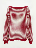 Load image into Gallery viewer, Off Shoulder Stripe Knit Sweater Drop Sleeve Women N6B031