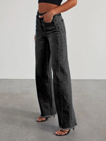 Load image into Gallery viewer, Loose Wide Leg Side Panel Raw Hem Jeans Women N6D154