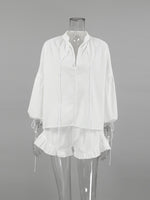 Load image into Gallery viewer, Lantern Sleeve Linen Two-Piece Set Women N6D115