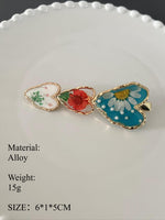 Load image into Gallery viewer, Enamel Vintage Flower Pearl Heart Hair Clip N6A181