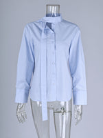 Load image into Gallery viewer, Tie Waist Scarf Collar Cotton Blouse Women Office N6A182