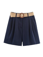 Load image into Gallery viewer, Belted Straight Leg Casual Shorts Women N6F014