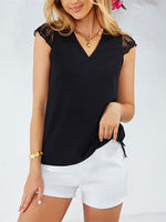 Load image into Gallery viewer, Black Bow Tie Lace Patch Sheer V Tank Women N5A968