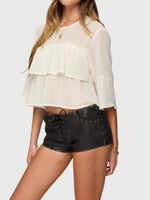 Load image into Gallery viewer, Ruffle Hem Chiffon Blouse Women N6D132