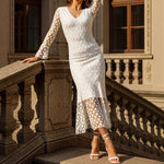 Load image into Gallery viewer, White Lace Lined Bell Sleeve Slim Dress Women N5A927