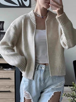 Load image into Gallery viewer, Simple Double Zip Round Neck Knit Cardigan Women N6G259