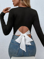 Load image into Gallery viewer, Round Neck Long Sleeve Color Block T Shirt Women N6B042