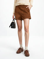 Load image into Gallery viewer, Casual Brown Two Button Wide Band Straight Leg Shorts N6B183