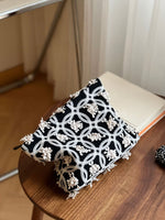 Load image into Gallery viewer, Black Canvas Zipper Pouch Embroidered Detailing S5P365