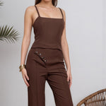 Load image into Gallery viewer, Brown Spag Off Shoulder Wide Leg Set Women Two Piece N5A944