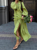 Load image into Gallery viewer, Linen Blend Notch Collar Maxi Dress Women N5A530