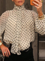Load image into Gallery viewer, French Polka Dot Tie Front Blouse Women N6E144