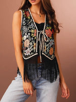 Load image into Gallery viewer, Floral Embroidery Fringe Vest Women N6D207
