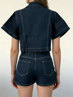 Load image into Gallery viewer, Denim Shirt and Shorts Set Women Relaxed Fit N6D168