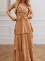 Load image into Gallery viewer, Brown Suede Slit Waist Maxi Dress Women N5A440