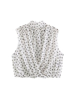Load image into Gallery viewer, Chiffon Pleated Polka Dot Blouse Stand Collar N6F199