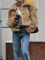 Load image into Gallery viewer, Khaki Faux Fur Notch Collar Jacket Women N5A748