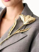 Load image into Gallery viewer, Vintage Oversized Metal Leaf Flower Brooch N6B013