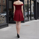 Load image into Gallery viewer, Red Off Shoulder Bow Pleated Evening Dress Women N5A921