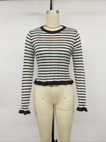 Load image into Gallery viewer, Striped Round Neck Cropped Flare Sleeve Sweater N6H297