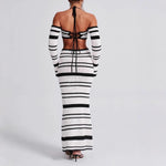 Load image into Gallery viewer, Striped Halter Long Sleeve Skirt Set Women N6A057