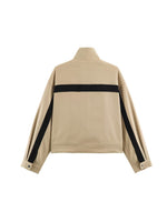 Load image into Gallery viewer, Loose Colorblock Stand Collar Zip Jacket Women Khaki N6H126