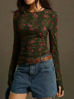 Load image into Gallery viewer, Retro Floral Print Knit T-shirt Women N6C324
