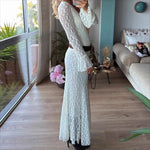 Load image into Gallery viewer, White Lace Lined Bell Sleeve Slim Dress Women N5A927