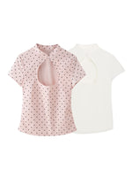 Load image into Gallery viewer, Pink Polka Dot Openwork Short Sleeve Shirt Women N6E154