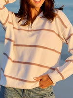 Load image into Gallery viewer, Striped Zip-Up Knit Pullover Women Round Neck N6G180