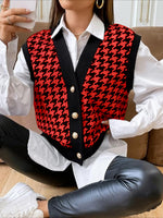 Load image into Gallery viewer, Houndstooth Sleeveless Vest V-neck Women N6B034