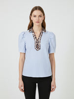 Load image into Gallery viewer, V Neck Puff Sleeve Chiffon Top Women N6B101