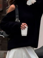 Load image into Gallery viewer, High Neck Off-Shoulder Pullover Sweater Women N5A505