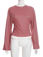 Load image into Gallery viewer, Striped Waist Tie Cropped Long Sleeve Tee Women N6B080