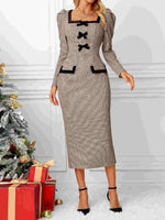 Load image into Gallery viewer, Plaid Belted Bodycon Knit Dress Women N5A081