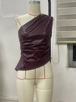 Load image into Gallery viewer, Sleeveless Asymmetric Zip PU Top Women N6F017