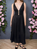 Load image into Gallery viewer, Black Deep V Spaghetti Strap Maxi Dress Women N6F221
