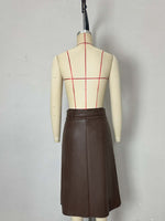 Load image into Gallery viewer, High Waist Bow Belt Leather Skirt A Line N6B090