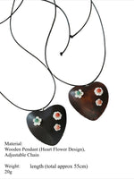 Load image into Gallery viewer, Wooden Heart Flower Pendant Long Necklace Women S5P954