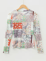 Load image into Gallery viewer, Printed Fitted Round Neck Long Sleeve Top Women N6B100