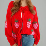 Load image into Gallery viewer, Heart Embroidery Tie Front Cardigan Women N5A847