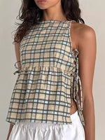 Load image into Gallery viewer, Tie-Waist Checkered Tube Top Women N6D070