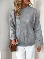 Load image into Gallery viewer, Grey Sequin Patch Sweatshirt Retro Casual Women N6B051